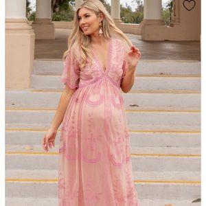 Pink Blush Lace Overlay Maternity Dress